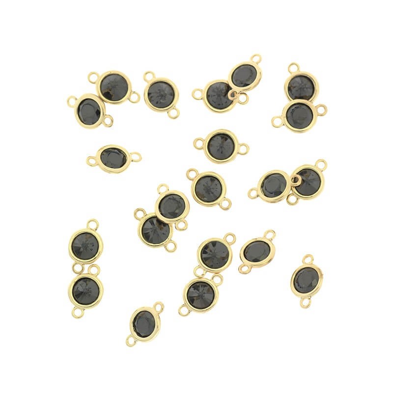 Łączniki do biżuterii kryształki w okuciu czarny 1szt pozłacane 10x6x3mm ZG149