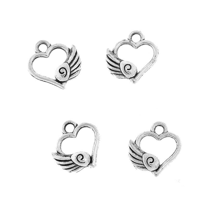 Pendants for bracelets hearts with wings antique silver 13x13x4mm 8pcs AAS495