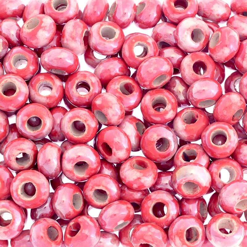 Ceramic modular beads 15mm red in dots 2 pcs CPAN15X04