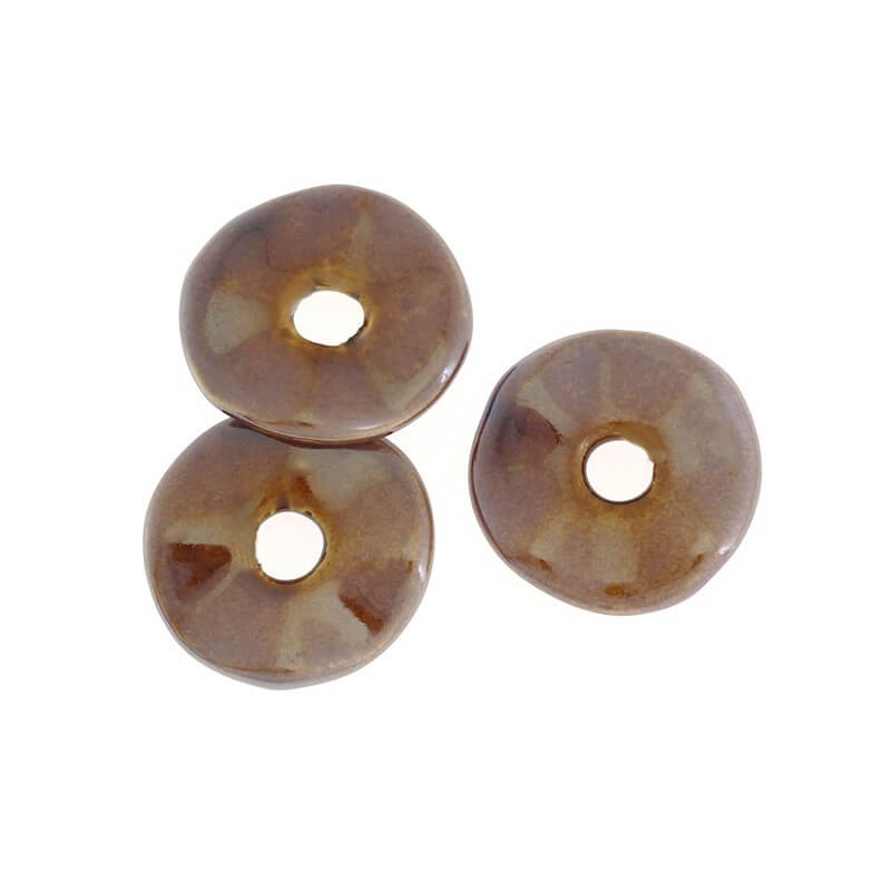 Ceramic beads medium disks cognac brown 30mm 1pc CDY30B05