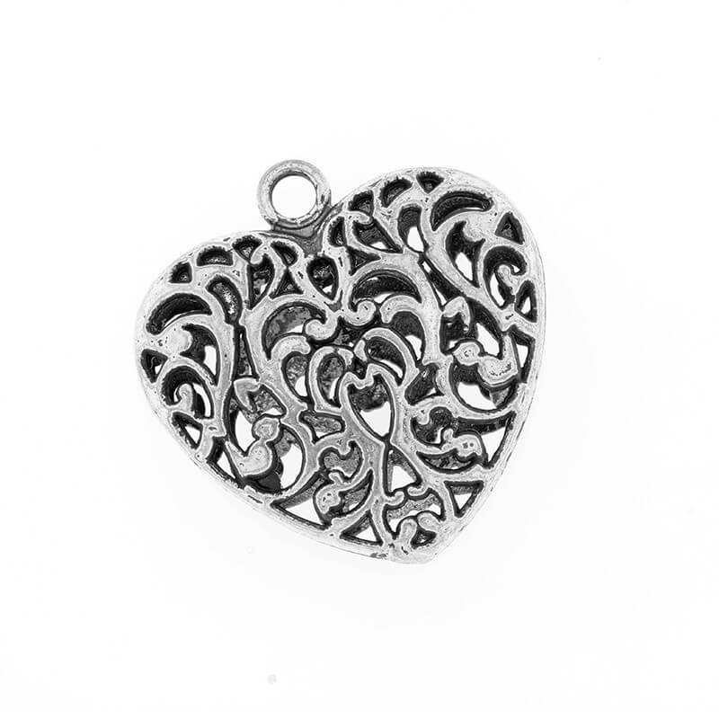 Pendant, large openwork heart, antique silver 34x35x12mm, 1 piece AAS532
