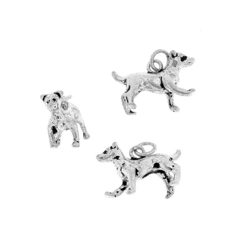Double-sided dog bracelet pendants with a circle, antique silver 17x11mm, 2pcs AAS530
