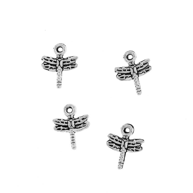 Pendants for bracelets tiny dragonflies, antique silver 12x10x1mm, 5pcs AAS501