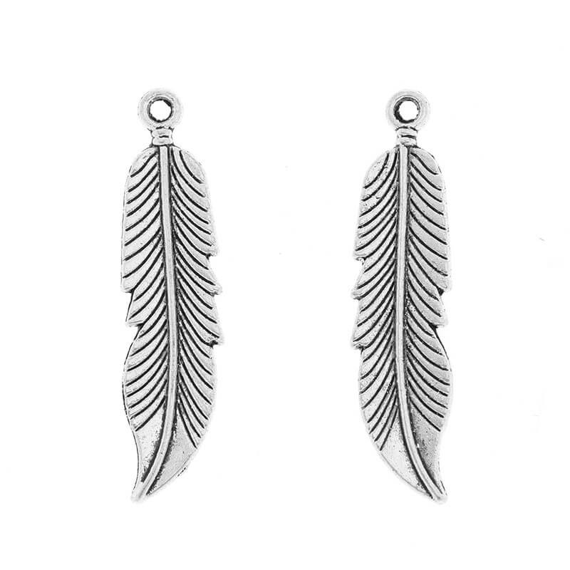 Jewelery pendants double-sided feathers antique silver 45x11x2mm 1pc AAS513