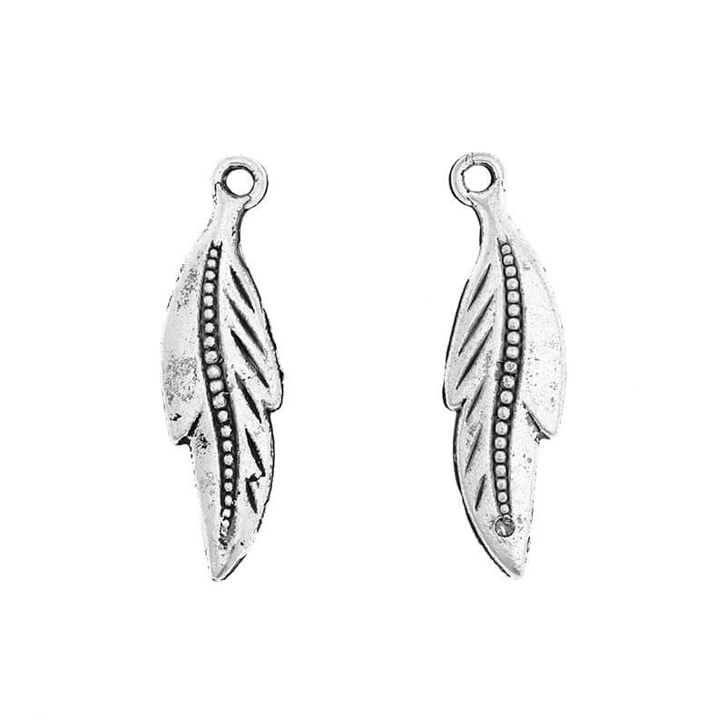 Jewelry pendants double-sided boho feathers antique silver 31x8x2mm 2pcs AAS506