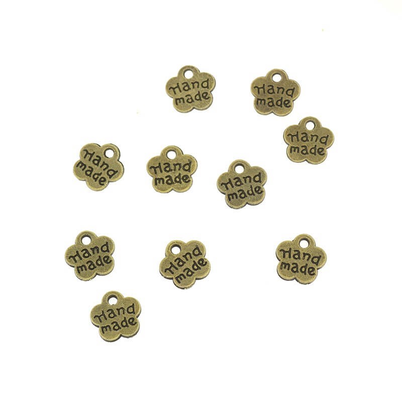Pendants for bracelets and jewelery flowers tags HAND MADE 8mm antique bronze 8pcs AAB222
