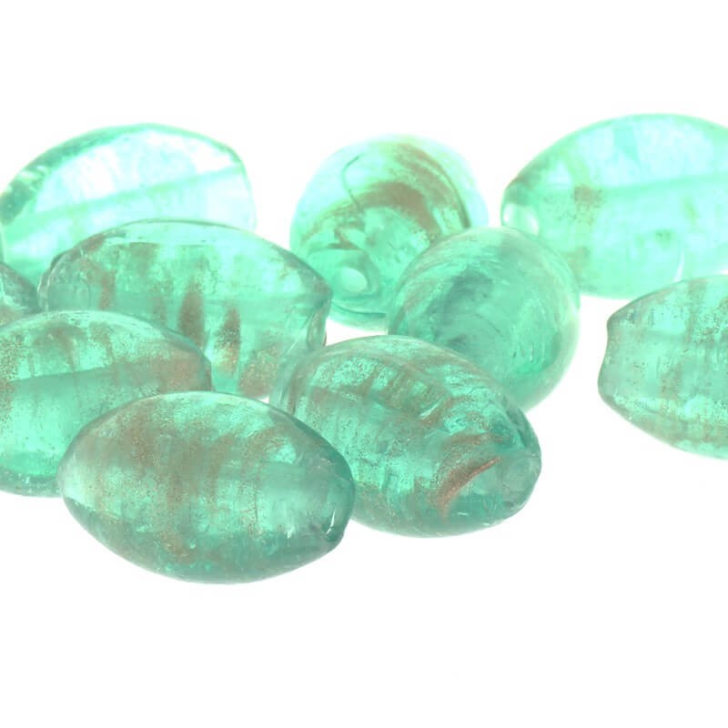 Glass beads olive lampwork turquoise 16x11mm 2pcs SZLAOL052