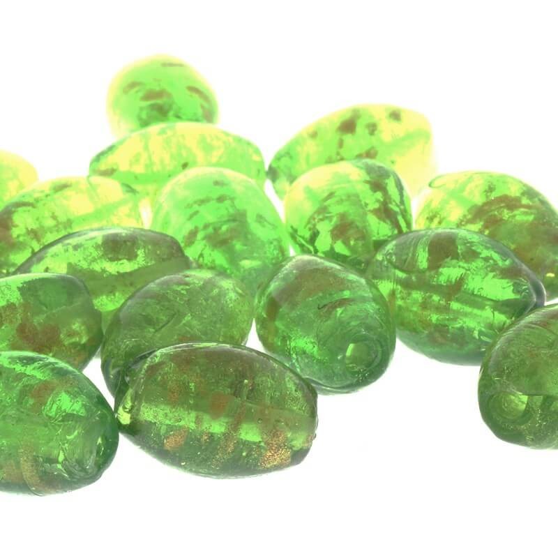 Glass beads lampwork green olives 16x11mm 2pcs SZLAOL066