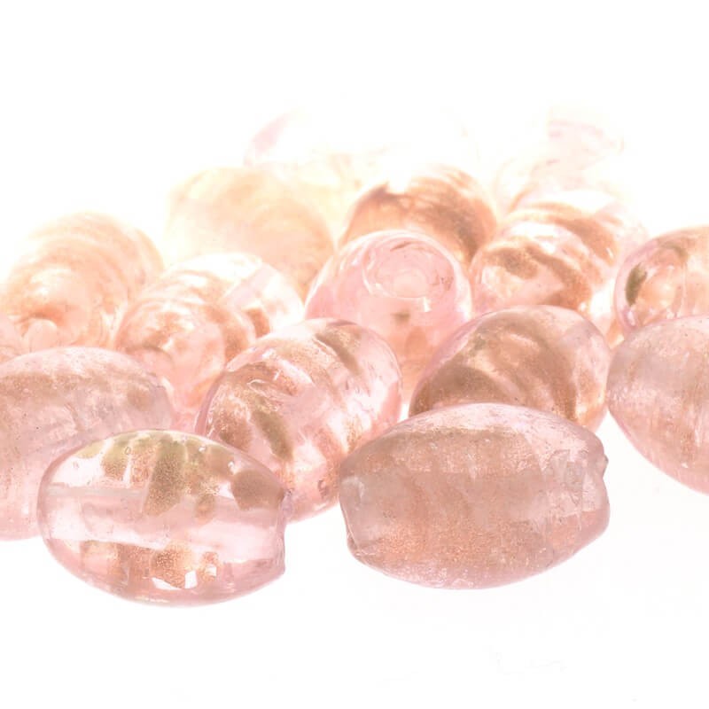 Glass olives lampwork clear pink 16x11mm 2pcs SZLAOL080