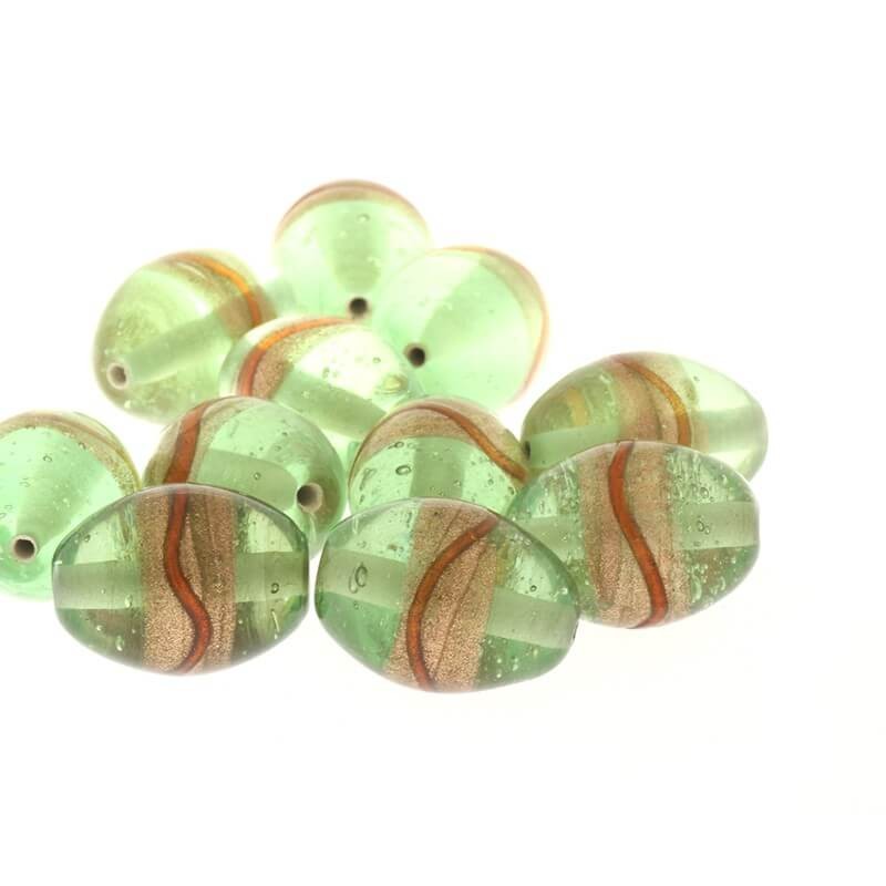 Glass beads lampwork green olives with a strap 18x15mm 2pcs SZLAOL072