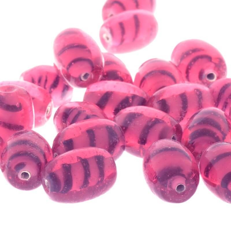 Glass beads olive lampwork pink with streaks 14x10mm 2pcs SZLAOL034