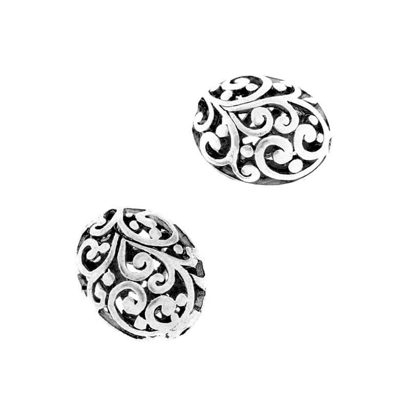 Oval openwork metal beads for jewelry antique silver 1pc 16x13x11mm AAS588