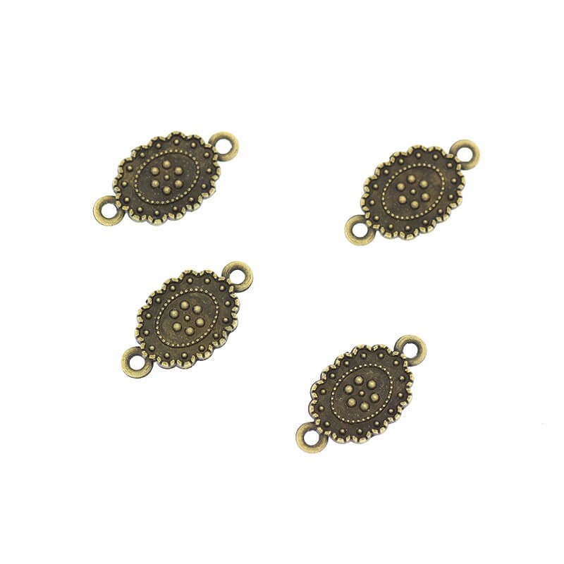 Delicate jewelry connectors oval with filigree embellishment double-sided 18x10mm antique bronze 4pcs AAB231
