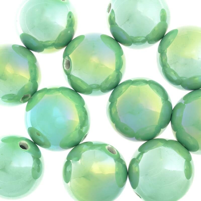 Ceramic beads hollow balls 35mm, pretty green, 1pc CKU35Z27K