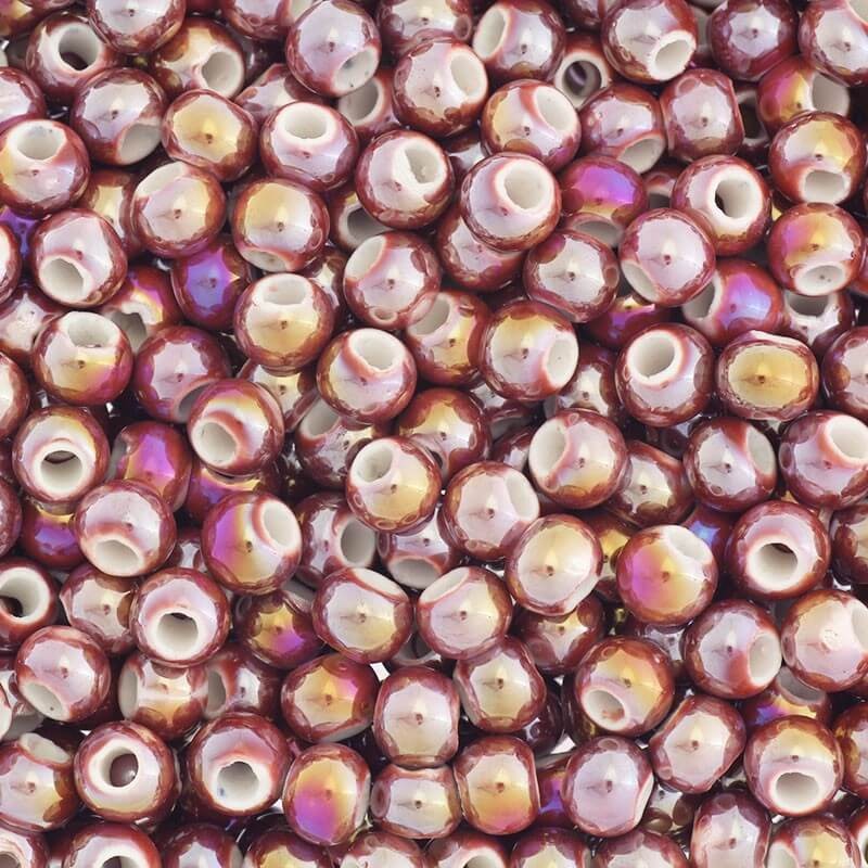 Ceramic beads for jewelry balls 6mm burgundy rainbow shine 3pcs CKU06C13K