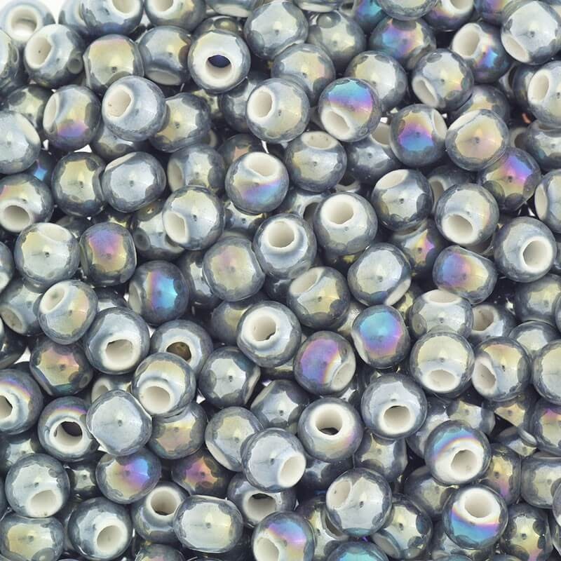 Ceramic Beads for Jewelry 6mm Beads Warm Gray Rainbow Shine 3pcs CKU06S13K