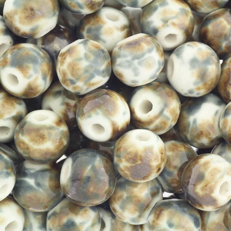 Ceramic beads for jewelry balls 12mm melange quail 1pc CKU12B19K