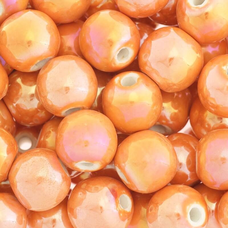 Ceramic beads for jewelry balls 16mm orange rainbow shine 1pc CKU16C09K