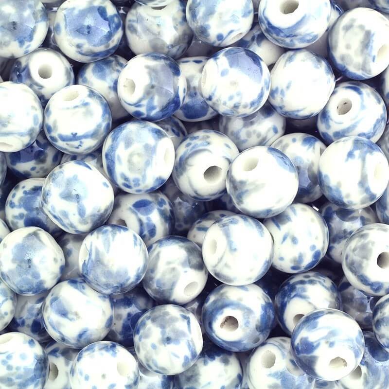 Ceramic beads 18mm gray and navy blue on white melange 1pc CKU18N02K