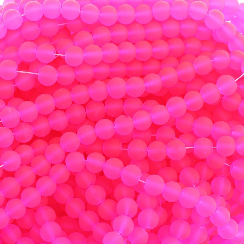 Glass beads for bracelets frosted SEA GLASS 110 pieces nenowy raspberry pink balls 8mm SZSG0807