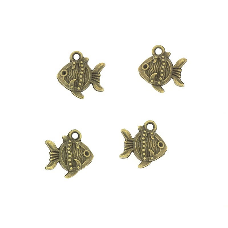 Pendants for bracelets double-sided fish charms antique bronze 14x14x3mm 4pcs AAB241