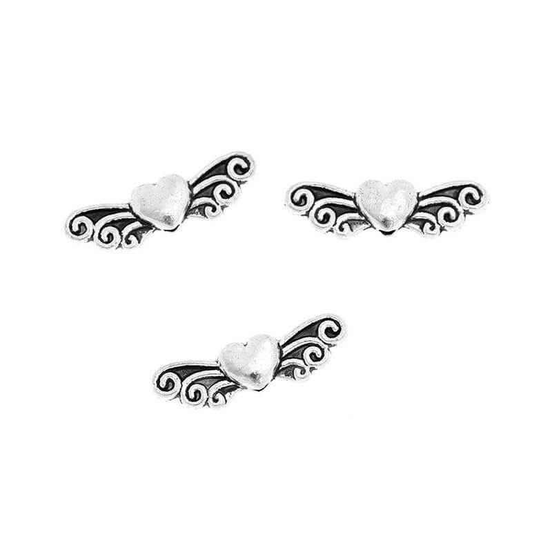 Jewelery spacers fancy wings with heart antique silver 24x7x4mm 4pcs AAS667