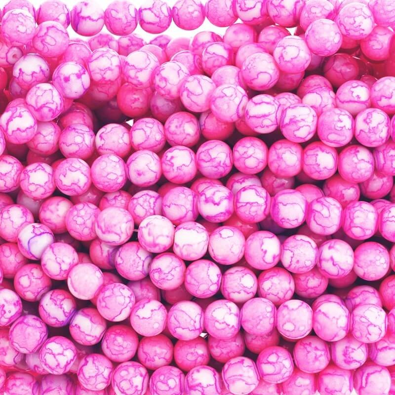 Glass beads for bracelets pink purple balls 10mm Marble 85 pieces SZMR03