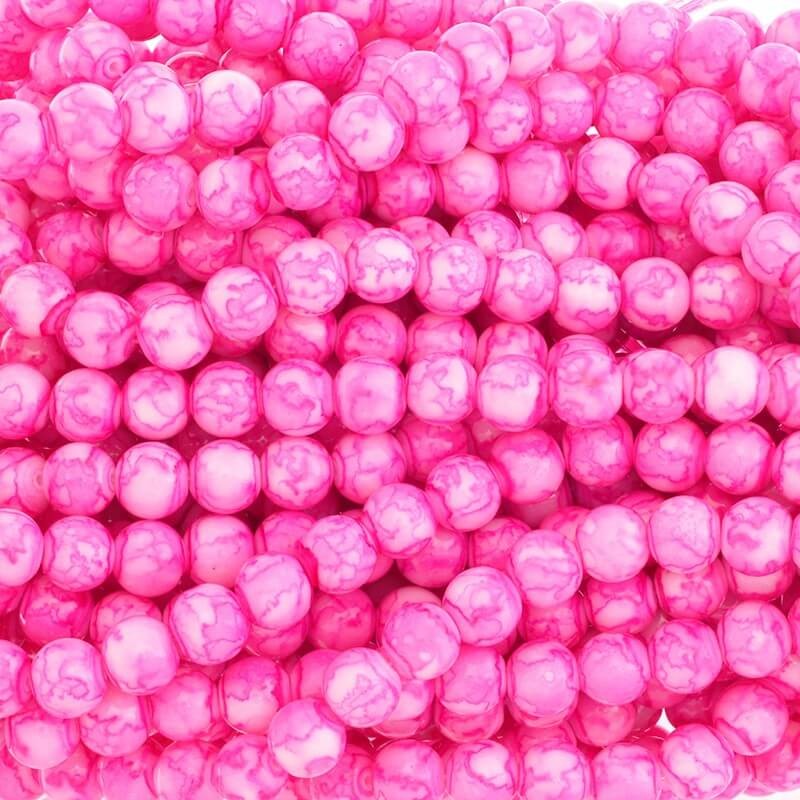 Glass beads for bracelets pink balls 10mm Marble 85 pieces SZMR04