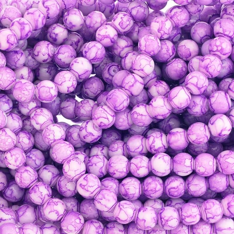Glass beads for bracelets purple balls 10mm Marble 85 pieces SZMR05