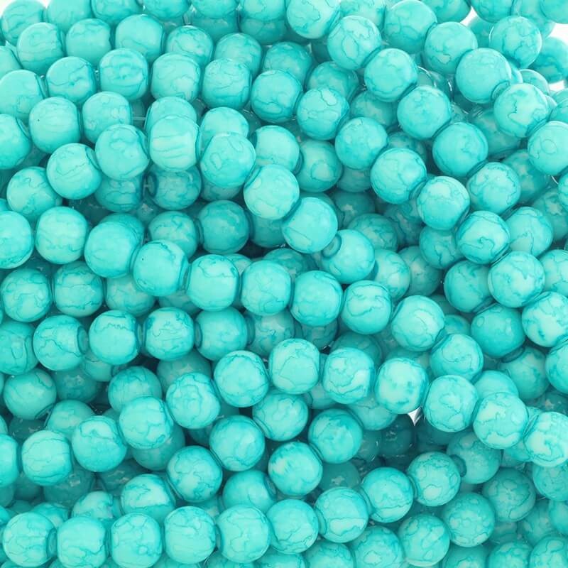 Glass beads for bracelets sea green balls 10mm Marble 85 pieces SZMR10