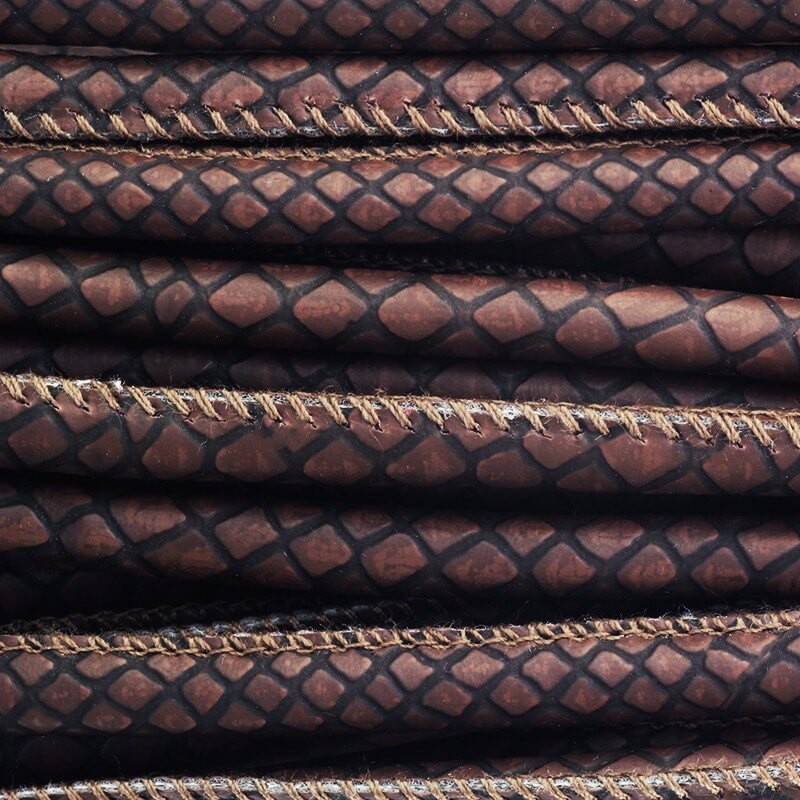 Rzemień jubilerski  szyty syntetyczny snake gorzka czekolada 5x7mm  ze szpuli 1m RZSZ16