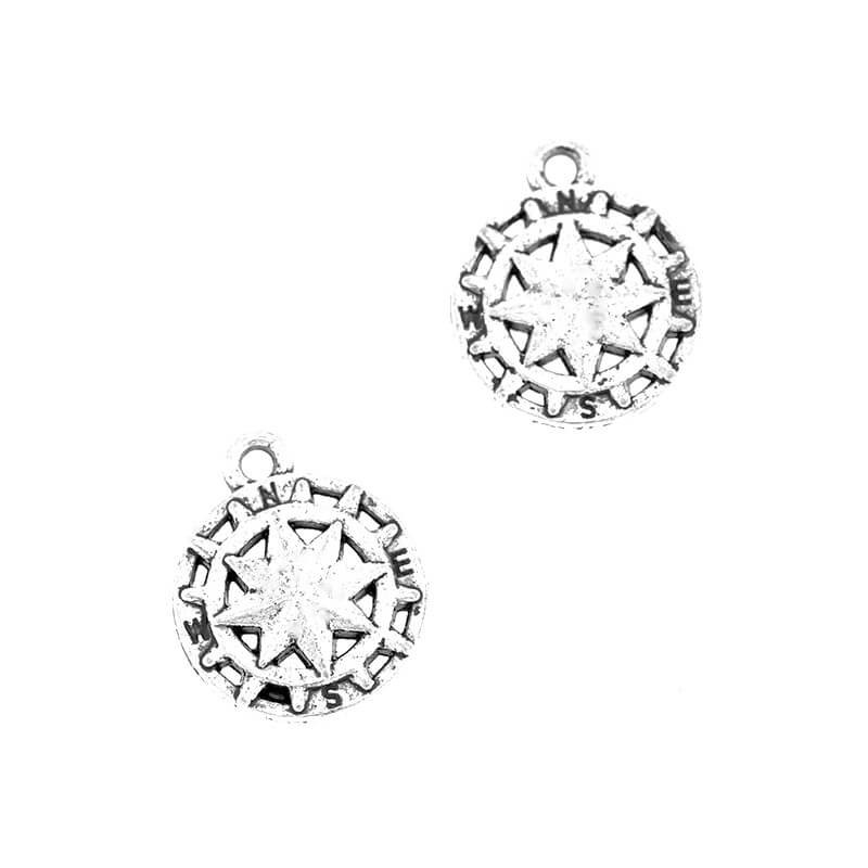 Pendants for bracelets double-sided compass wind rose 2pcs oxidized silver 15x18mm AAS704