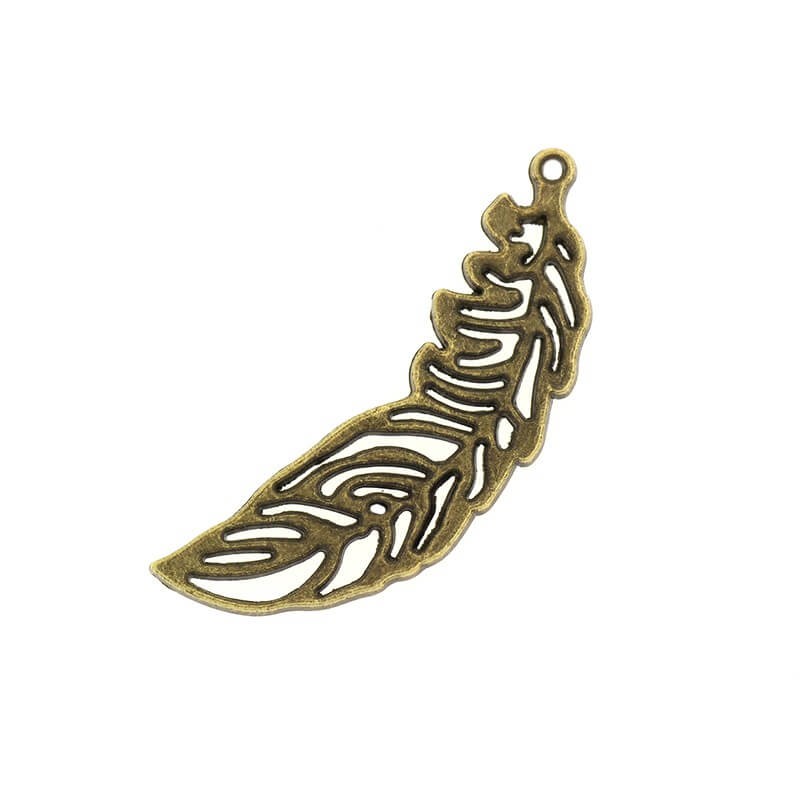 Pendants for jewelry openwork feather antique bronze 38x11mm 2pcs AAB249