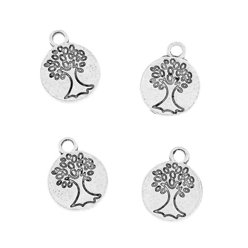 Pendants for bracelets with a tree, double-sided, matt, 2 pcs, antique silver 11x13x1mm AASM003