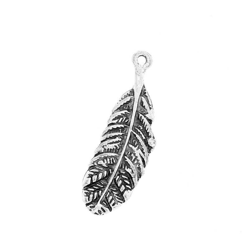 Jewelry pendants double-sided boho feathers antique silver 34x10x2mm 2pcs AAS735
