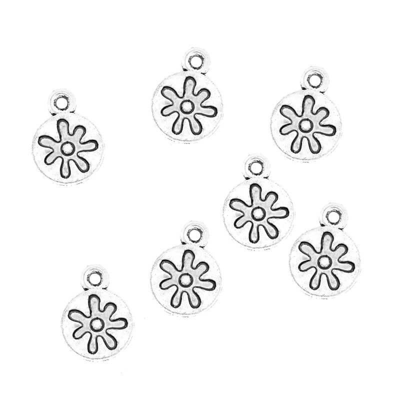 Pendants for coin bracelets with a flower, double-sided antique silver 9x12x1mm 8pcs AAS656