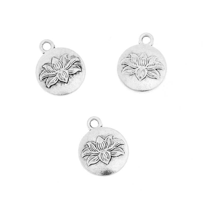 Pendants for coin bracelets lotus flower / yoga 2pcs antique silver 13x17x4mm AAS680