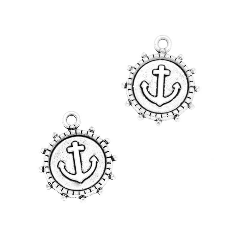 Pendants for bracelets, anchors with a rope, 2 pcs, antique silver 17x21x2mm AAS697