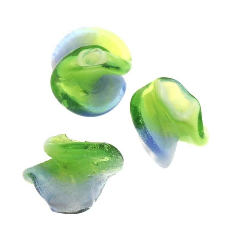 Lampwork beads for jewelry, green / blue, 15x14mm 2pcs SZLASP002