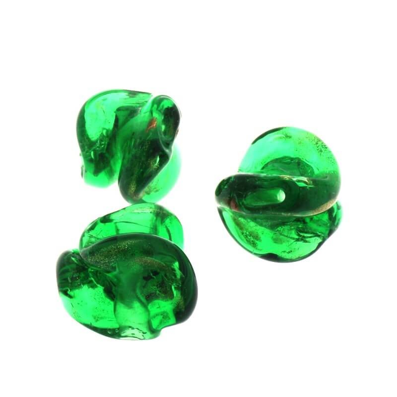 Lampwork beads for jewelry, gold dust, twist dark green 12x18mm 2pcs SZLASP013