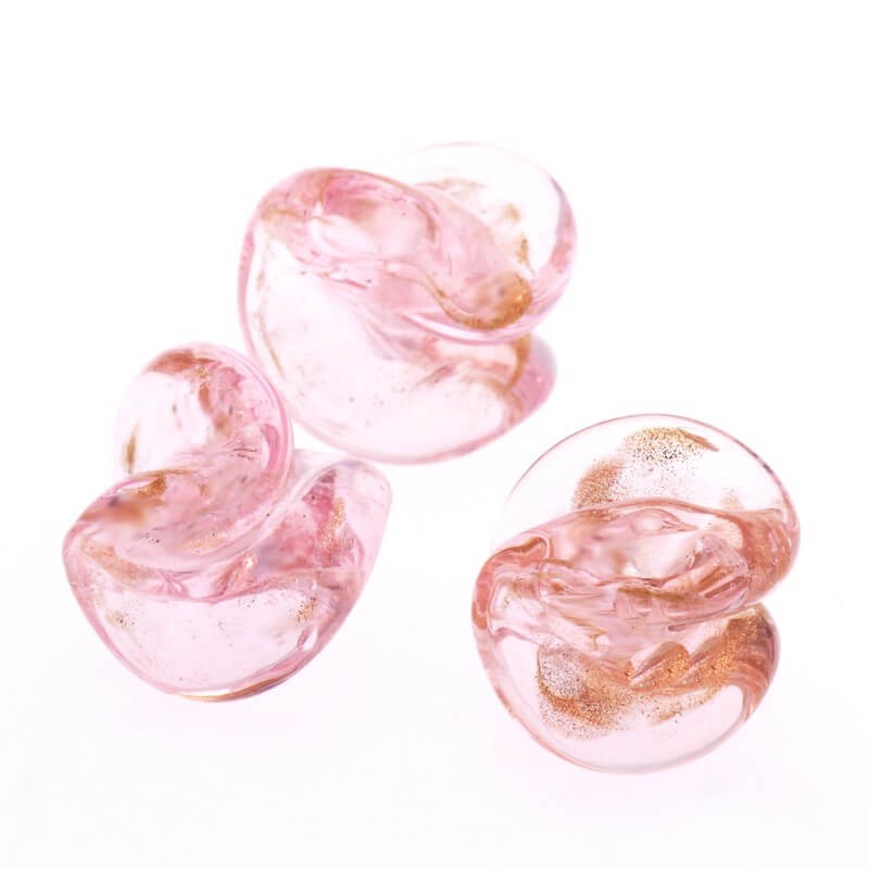 Lampwork beads for jewelry, gold dust, spirals pink 13x14mm 2pcs SZLASP0019