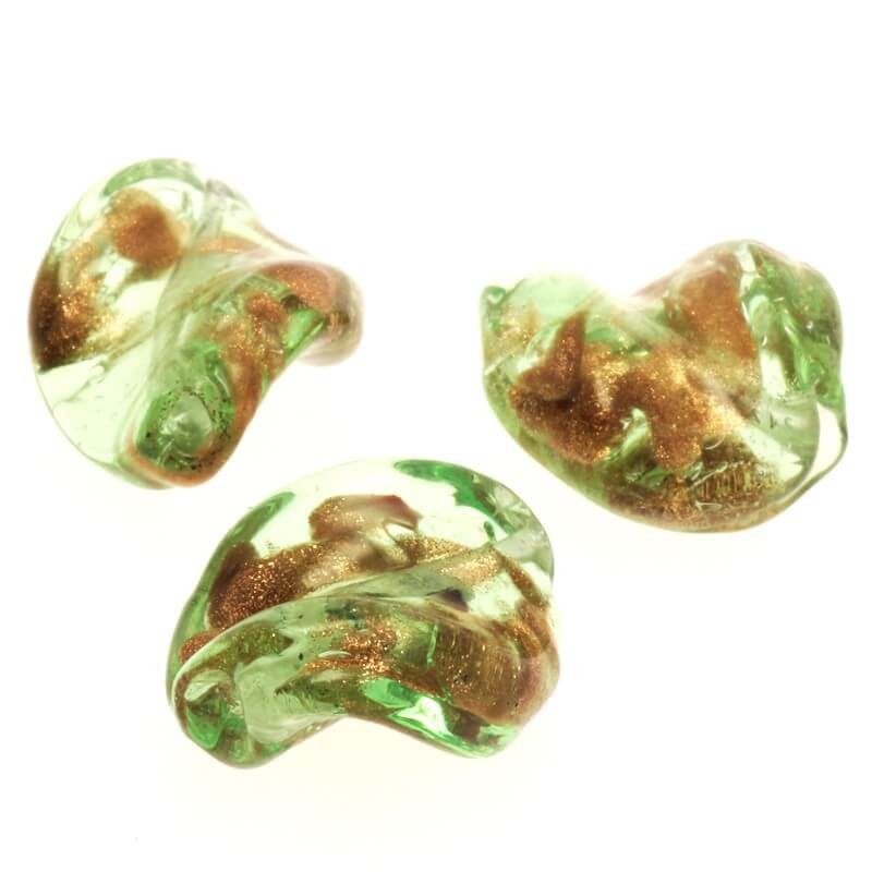Lampwork beads for jewelry gold dust green spirals 18x15mm 2pcs SZLASP029