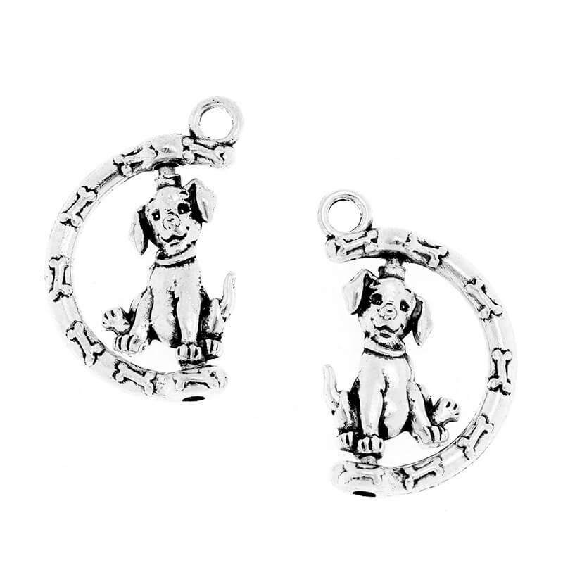 Swivel charms for jewelry, dog, 1 piece, antique silver 25x18x4mm AAS764