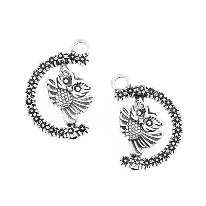 Swivel owls pendants for bracelets, 1 piece antique silver 23x15x5mm AAS768
