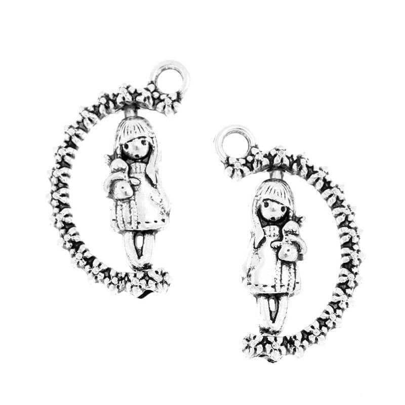 Swivel pendants girl with a doll for bracelets 1pc antique silver 24x16x5mm AAS769