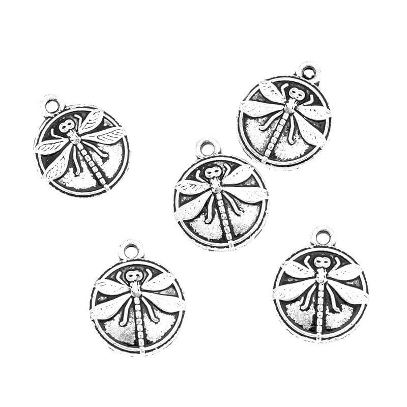 Pendants for coin bracelets with a dragonfly double-sided antique silver 15x18x2mm 2pcs AAS744