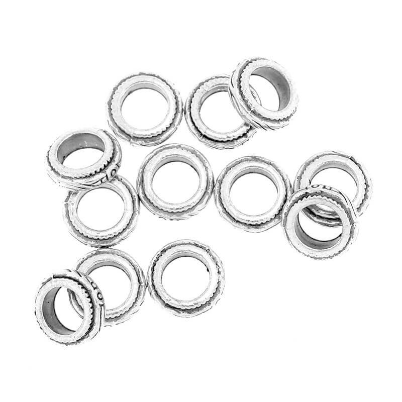 Metal beads, decorative spacers, 6 pcs, antique silver 11x4mm AAS757