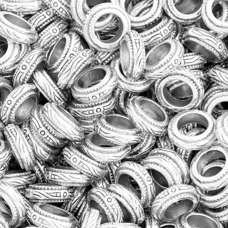 Metal beads, decorative spacers, 6 pcs, antique silver 11x4mm AAS757