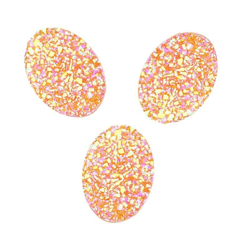 Cabochons druzy pink grapefruit AB 2pcs resin 18x25mm KBDR182503