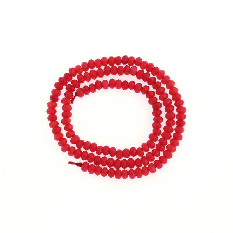 Koraliki oponki fasetowane jadeit czerwony 120szt (sznur) 4x2mm KAOS0409
